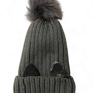 Cozy Gray Knit Pom-Pom Hat
